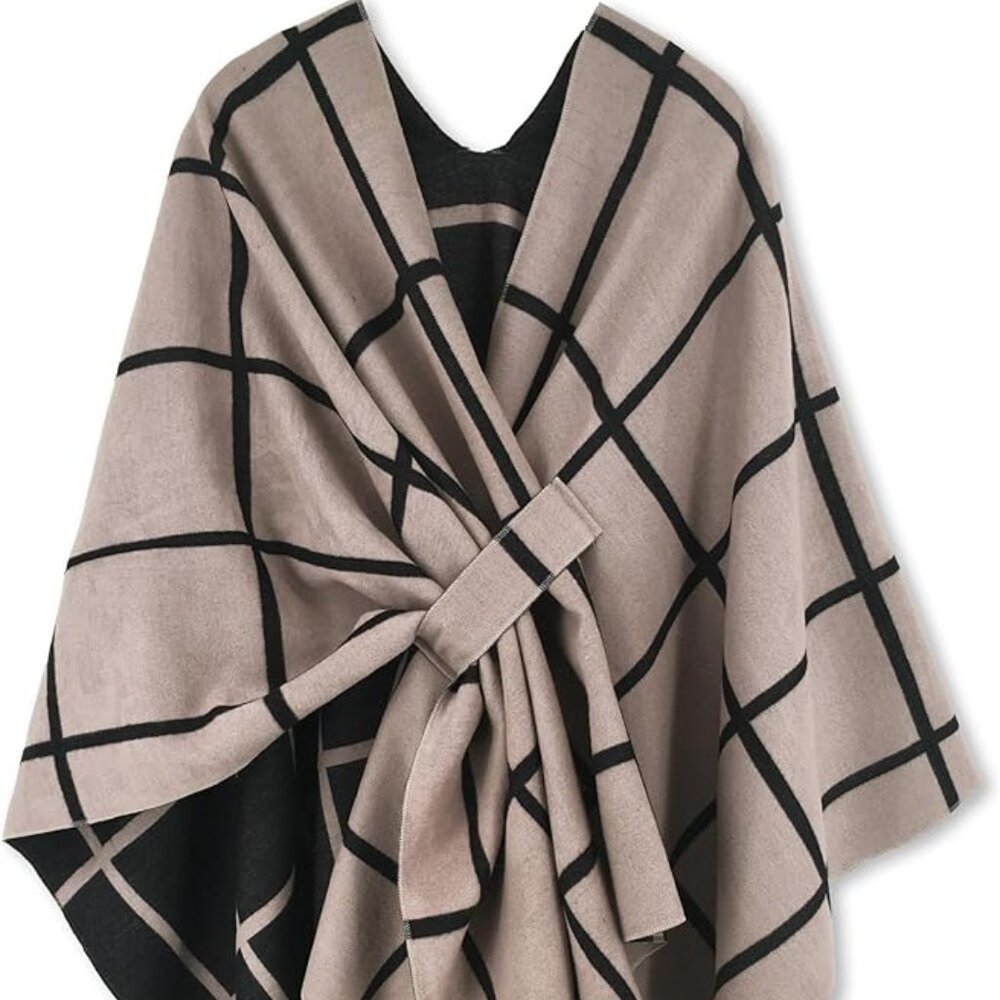 CAPE Open Front Cardigan Shawls for Fall Winter Black & Khaki